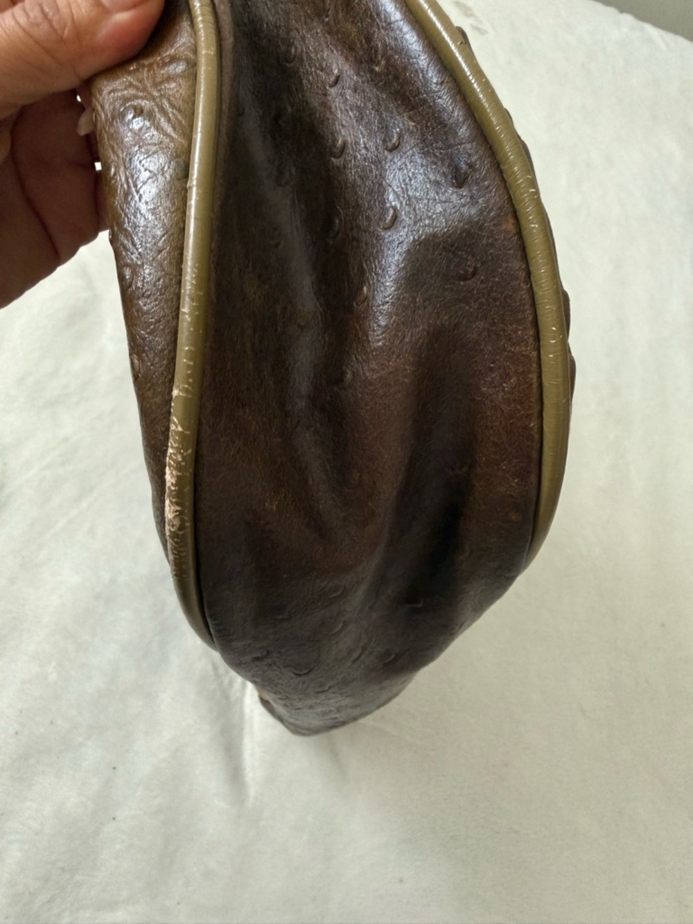 Vintage VEARI Genuine Ostrich Leather Handbag Brown Tan Shoulder Bag - Picture 5 of 11